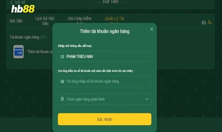 Giao diện rút tiền HB88