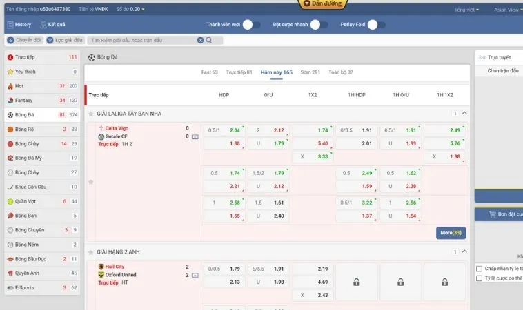 Bảng kèo bóng đá HB88 đa dạng các loại kèo khác nhau